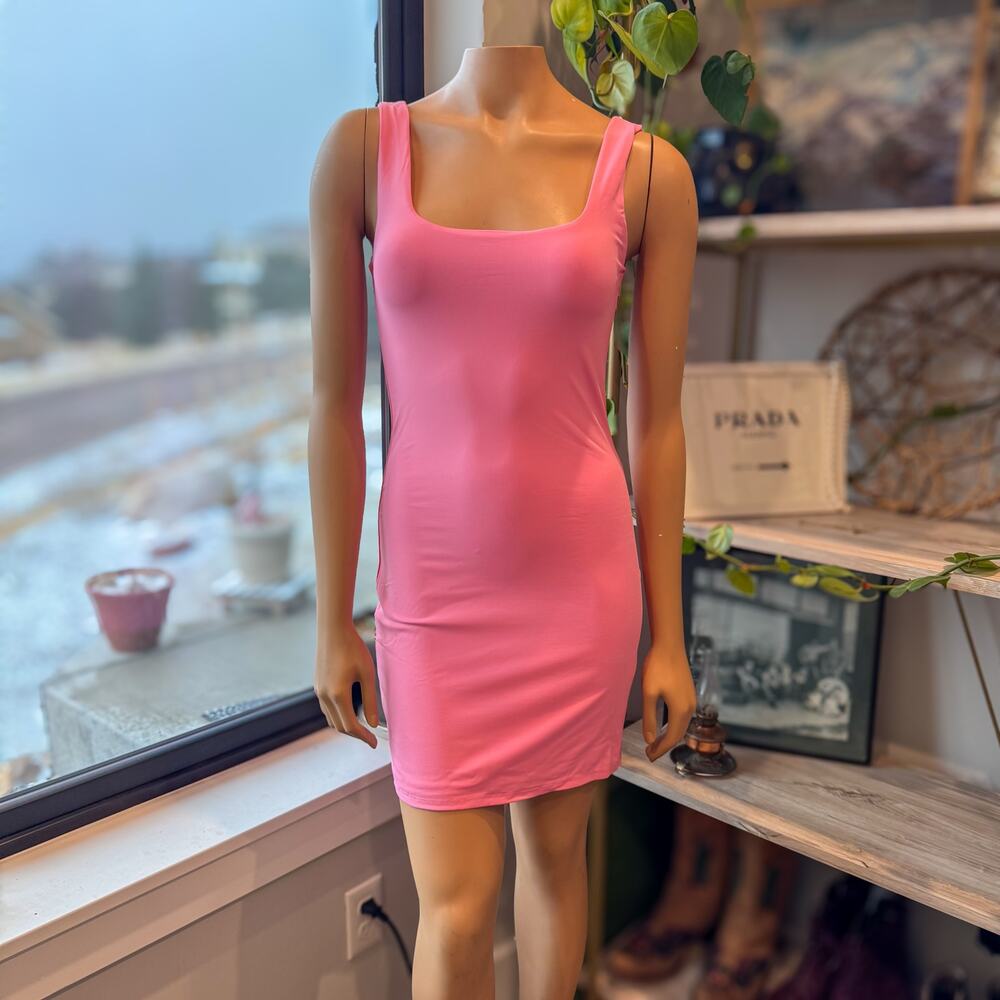 NWT Francesca’s Tina Pink Square Neck Bodycon Nylon Tank Mini Dress - Medium - Picture 8 of 9